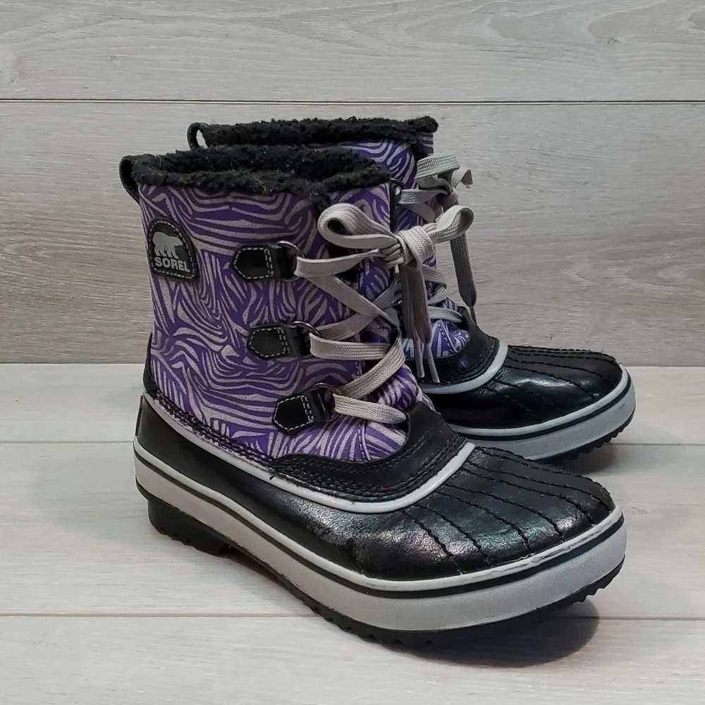 Sorel Kids Tivoli Li Plaid Girls Duck Rubber Waterproof Boots shoes sz 4